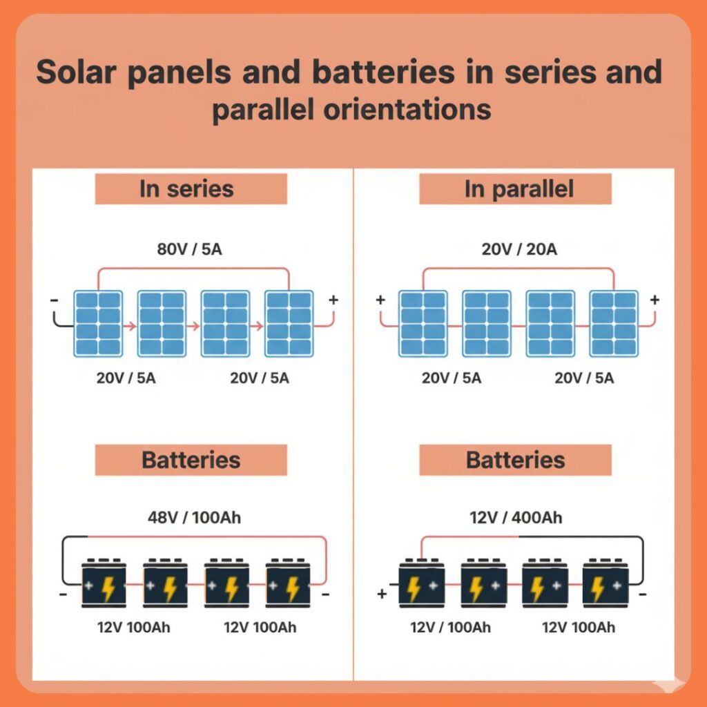 Wiring Solar Panels and Batteries in Series Panel Orientation